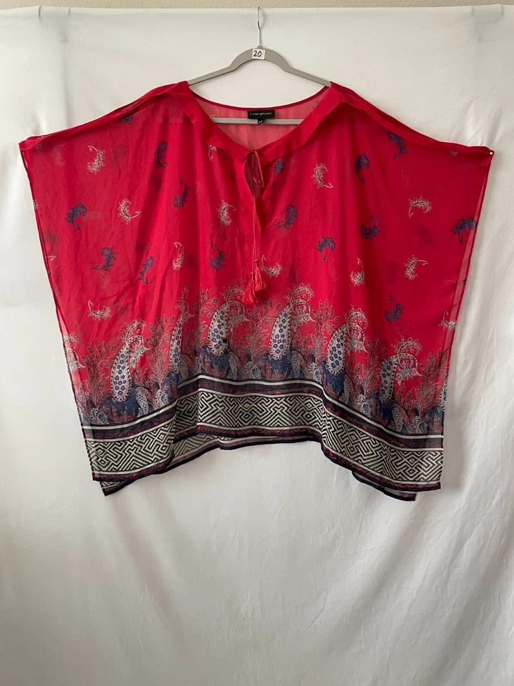 Traje de baño Lane Bryant para mujer rojo boho cachemira cubierta de playa talla 18/20 Foto 2 de 4