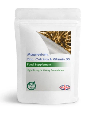 VITAMINUTE Calcium, Magnesium, Zinc & Vitamin D3 - 30/60/90/120/180, 500mg Tablets, UK Made