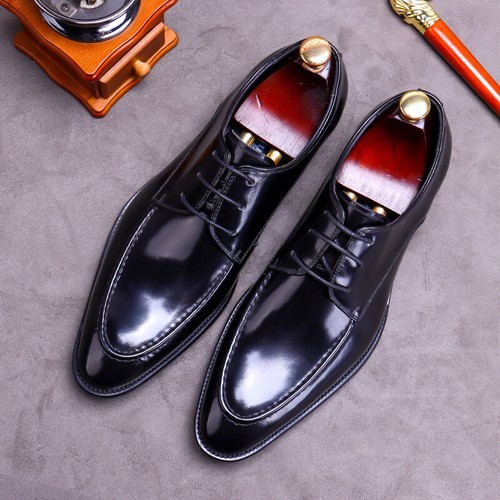 Mens Business Pointy Toe Wedding Oxfords Work Office Real Leather Lace Up Shoes