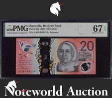 Australia Reserve Bank 20 Dollars 2019 P 64a Polymer Prefix AA UNC PMG 67 EPQ