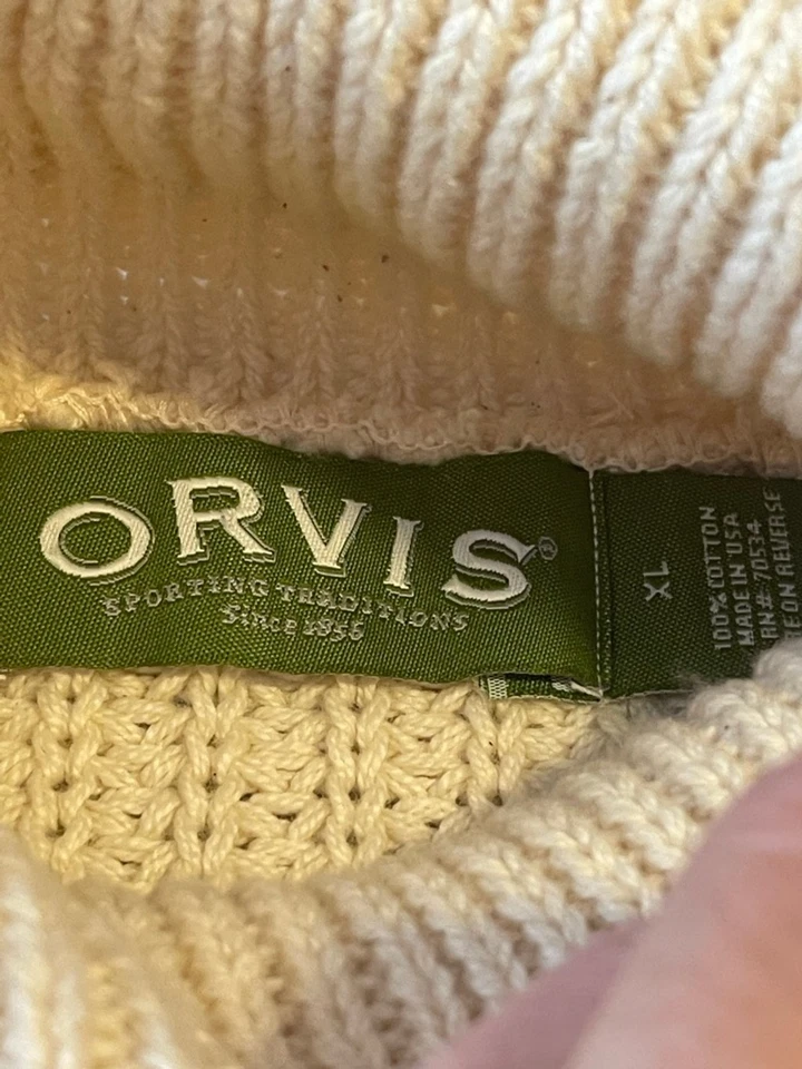 Suéter Orvis Fisherman Tejido Cuello Alto Crema 100% Algodón XL Grueso Tejido Informal Foto 3 de 4