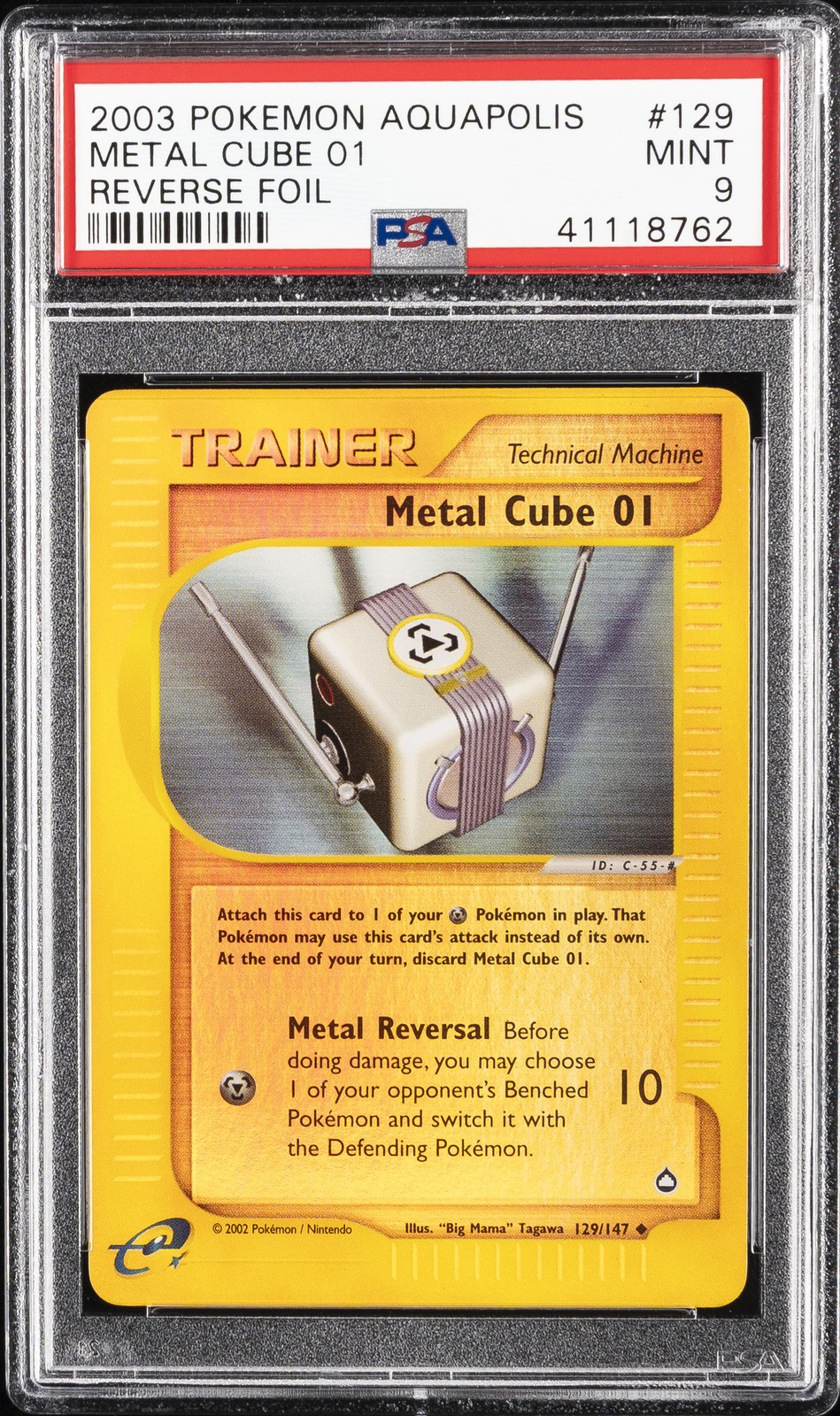 2003 POKEMON AQUAPOLIS #129 METAL CUBE 01-REVERSE FOIL PSA 9