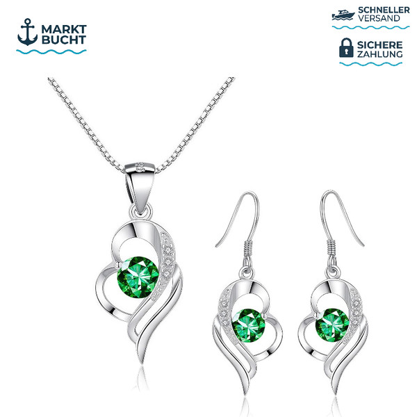 Schmuckset 925 Sterling Silber Herz Zirkonia 45Cm Halskette OhrhäNger Damen-image