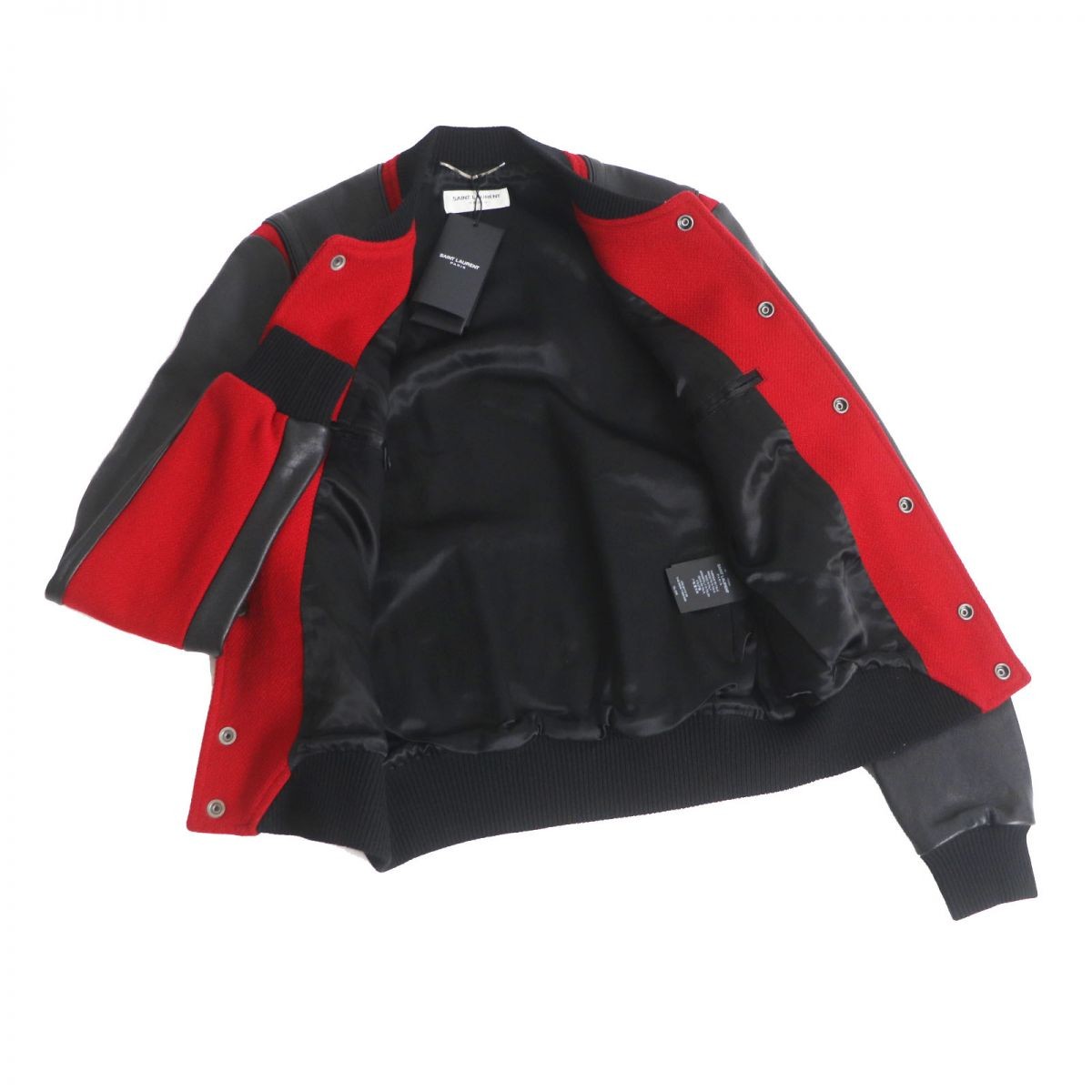 Saint Laurent Heaven Giacca Teddy Pelle di Agnello Varsity Rosso Nero 42