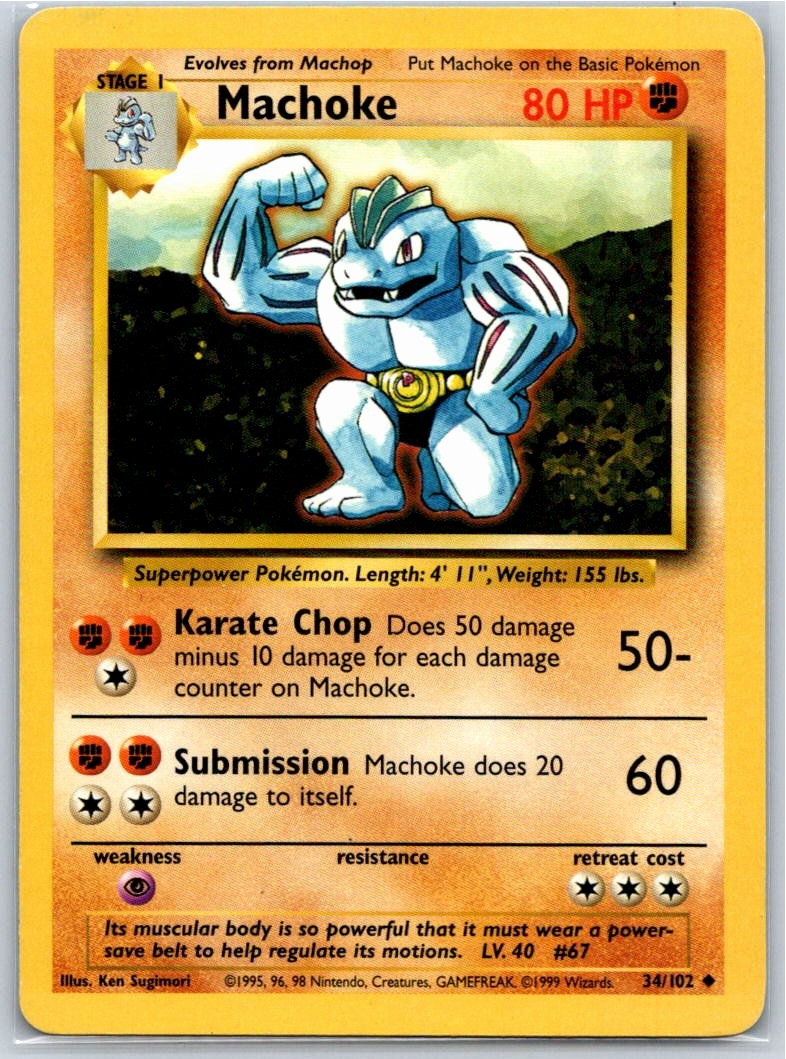 Machoke Base Set 034/102 MP-LP Pokémon Card