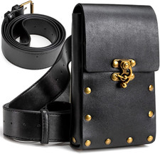 Renaissance Belt Pouch Medieval Viking Pirate Leather Belt Bag Skirt Hike Black