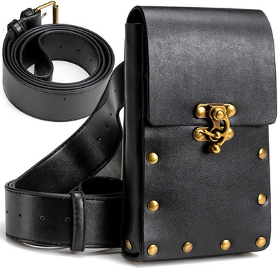 Renaissance Belt Pouch Medieval Viking Pirate Leather Belt Bag Skirt Hike Black