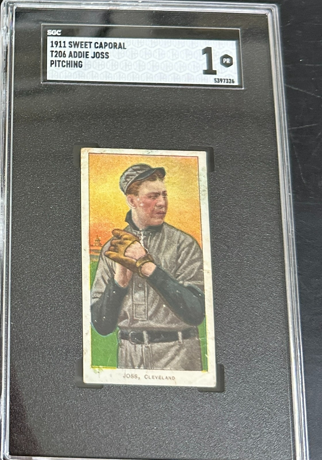 1909-1911 T206  Addie Joss Cleveland Pitching Sweet Caporal - SGC 1 Nicer!