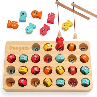 Coogam Wooden Magnetic Fishing Game, Fine Motor Skill Toy ABC Alphabet Color Sor