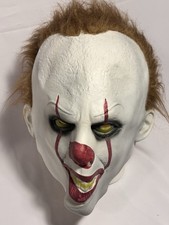 PENNYWISE Creepy Scary Large CLOWN MASK w/ Attached Hair Halloween Face Costume