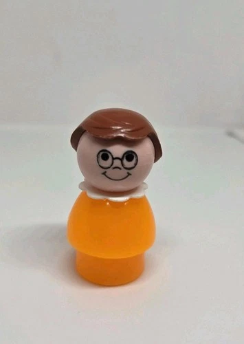 Vintage Fisher Price little people orange girl glasses brown hair School 2550 #2