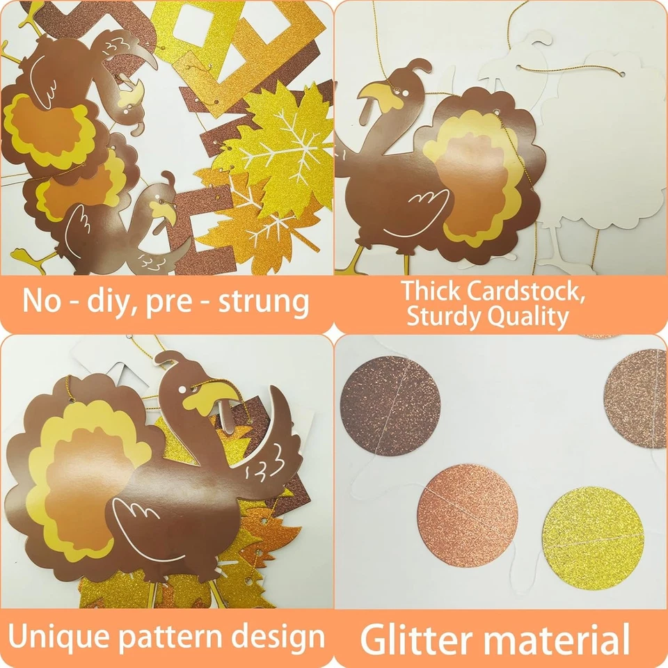 Pre-Strung Thankful For You Banners Happy Friendsgiving Banner Gold  - Image 3 of 4