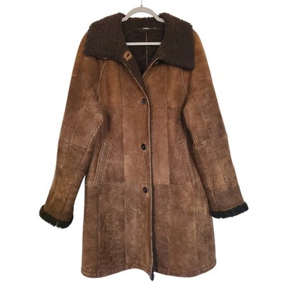 Werner Christ Leather Jacket Shearling Sherpa Lined Brown Size Size 38 US Medium