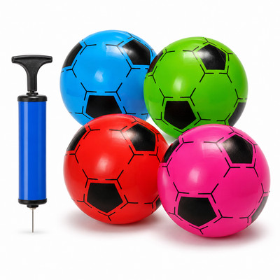 4x Kinderball Ø 20 cm Fussball + Ballpumpe Kunststoffball bunte Farben Ball  