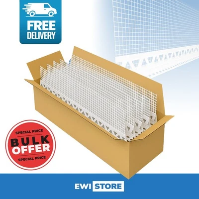 20x PVC White Render Corner Bead 2.5m x 100mm x 6mm with Mesh and Nose - Image 1 of 4