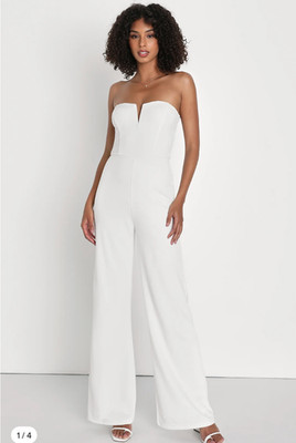 NWT Lulus Make Your Statement *Off White Strapless Cutout Wide-Leg Jumpsuit Sz L