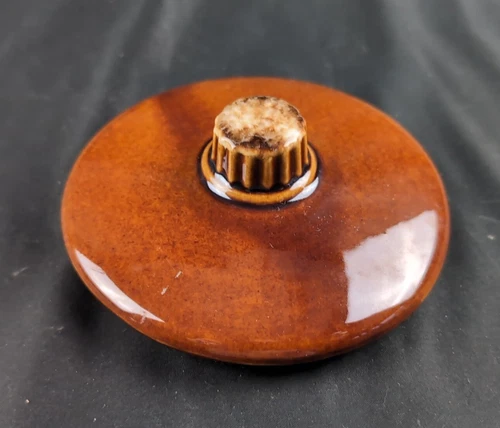 H P Co Hull Stoneware, 5" Soup Bowl LID ONLY, Brown Drip Oven Proof USA Pottery