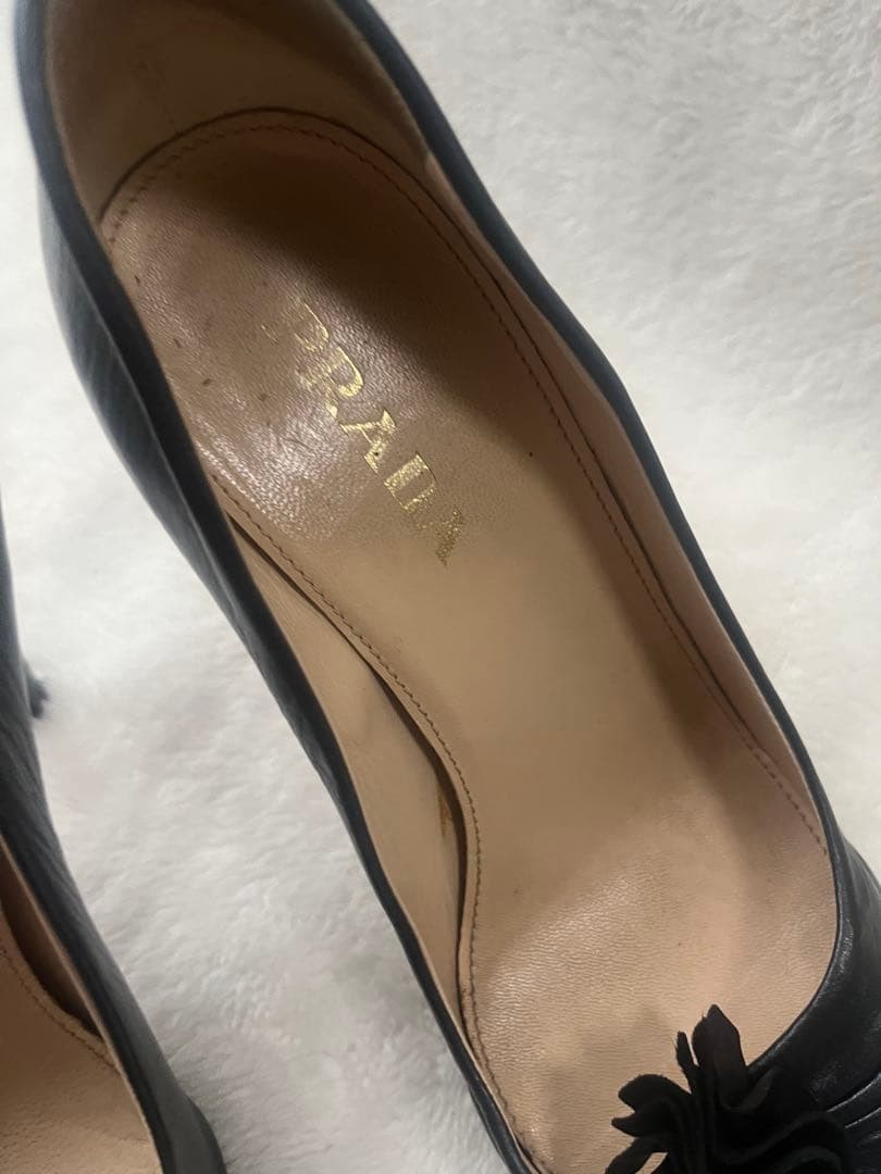 PRADA Women's Pumps Open-Toe Size:34.5/JP:21.5 Leather Black 135139K Authentic thumbnail 4