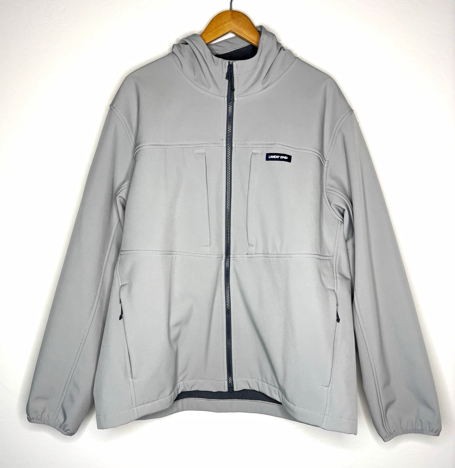 Lands' End Men's Softshell Full Zip Hooded Jacket w/ Pockets Gray XL 46-48 - product detail image 1