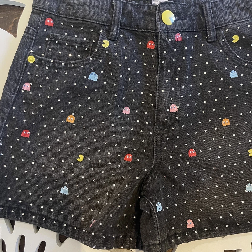 Pantalones Cortos Vaqueros Justice Girl’s Pac-Man Denim Talla 14 Años 80 Embellecidos Foto 3 de 4