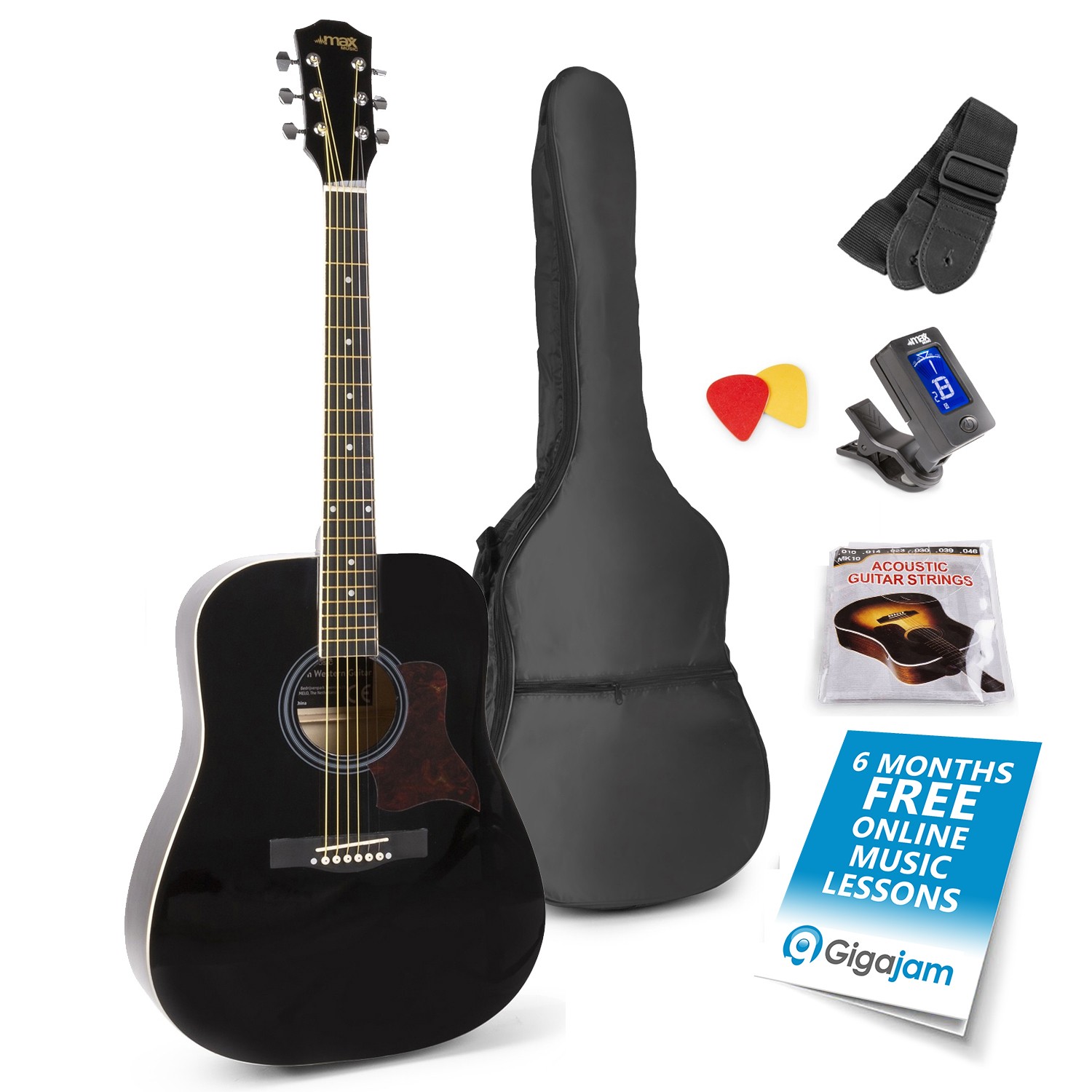 MAX 173.214 SoloJam Beginner Acoustic Guitar Starter Kit - Black