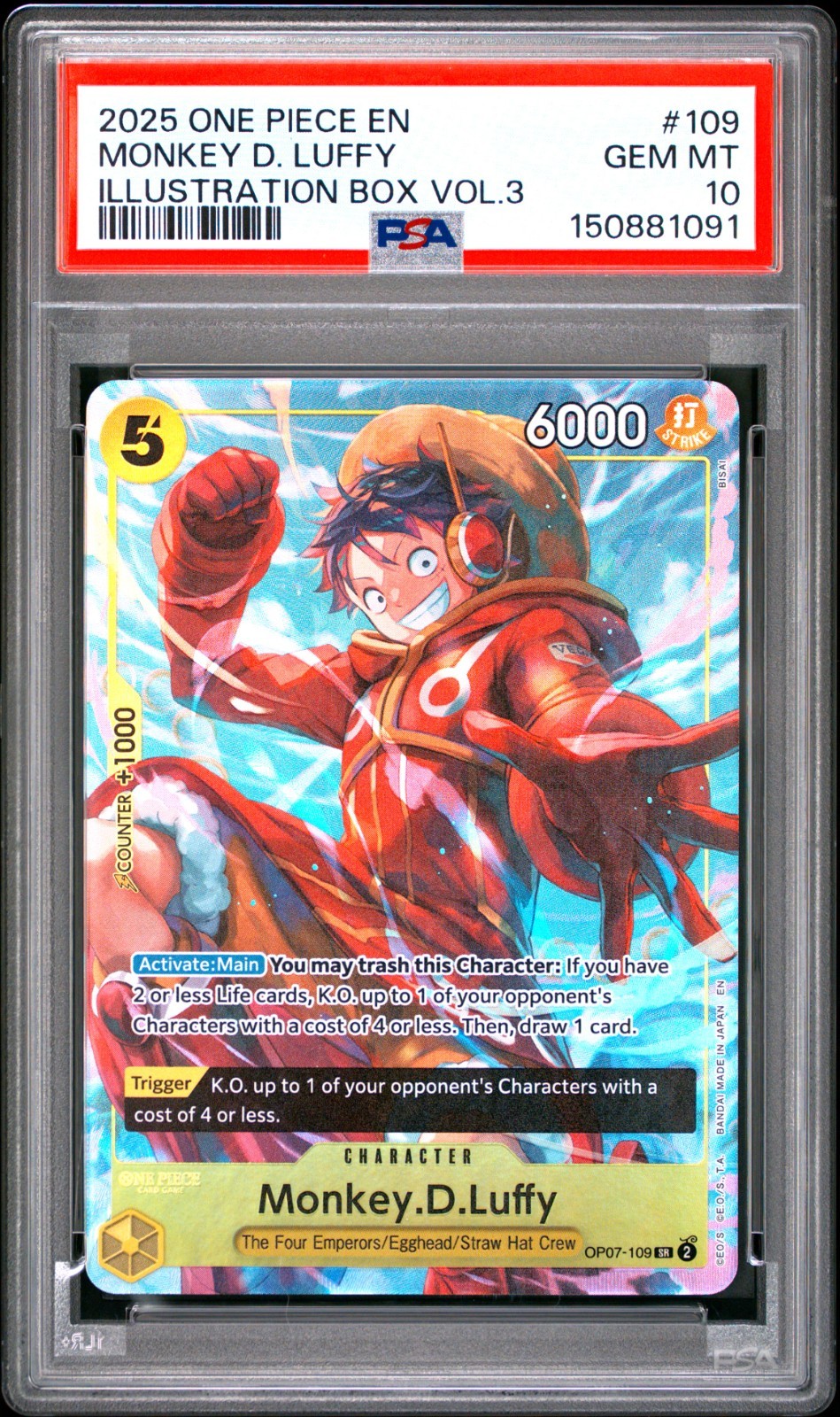 One Piece En Monkey D Luffy Illustration Box Volume 3 OP07-109 PSA 10 Gem Mint