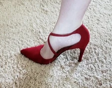 Christian Siriano for Payless Red Faux Suede Pumps - Crisscross Straps - Sz 7.5M