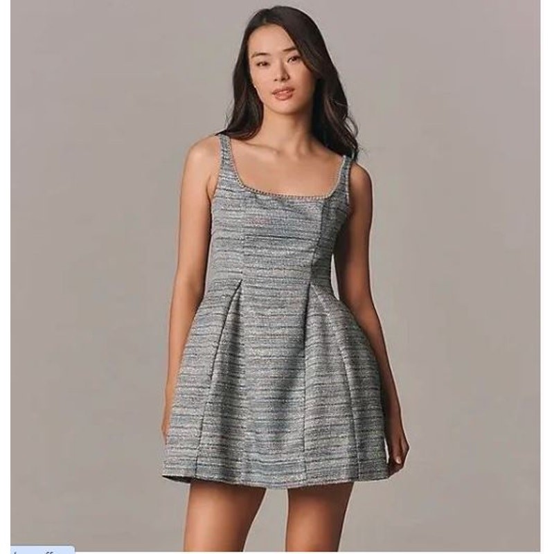 By Anthropologie Sleeveless Square-Neck Tweed Fit & Flare Mini Dress 0 NWT 198