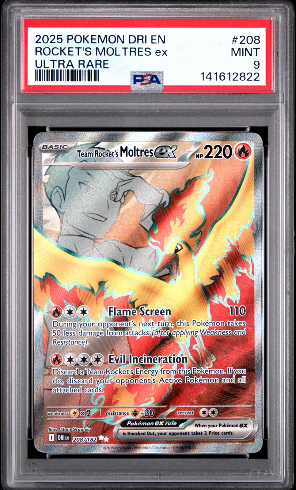 2025 POKEMON DRI EN-DESTINED RIVALS ULTRA RARE TEAM ROCKET'S MOLTRES EX PSA 9