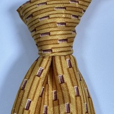 Ermenegildo Zegna Tie Mens 100% Silk Gold Geometric Hand Made Italy Necktie