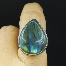 Natural Labradorite Gemstone 925 Sterling Silver Ring Size-7.75 US