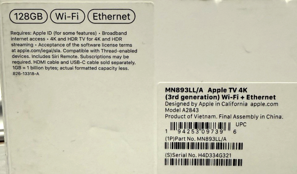 Apple TV 4K 3rd Gen. 128GB Media Streamer - Black, Wi-Fi +