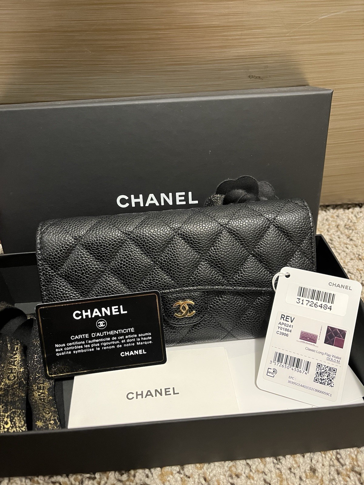 Chanel Black Caviar Quilted Leather Classic Long Flap Wallet