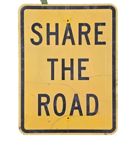 VINTAGE TRAFFIC ROAD SIGN SHARE THE ROAD YELLOW ALUMINUM RETIRED DECOMISSIONED