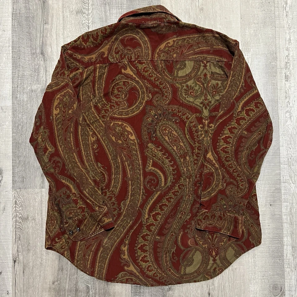 VTG Northern Isles Red Paisley Corduroy 80s Men's Button Front Hippie Shirt XL - Image 3 of 4
