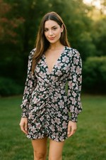 Miss Selfridge ASOS Floral Rouched Puff Sleeve Mini Dress Party Wedding Summer