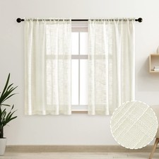 Short Sheer Open Weave Linen Curtains 48 Inch Long, Farmhouse Rod Pocket Smal...