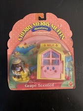 Vtg '80s Cherry Merry Muffin Miniatures Greta Grape Milk Carton Home MOC 9661