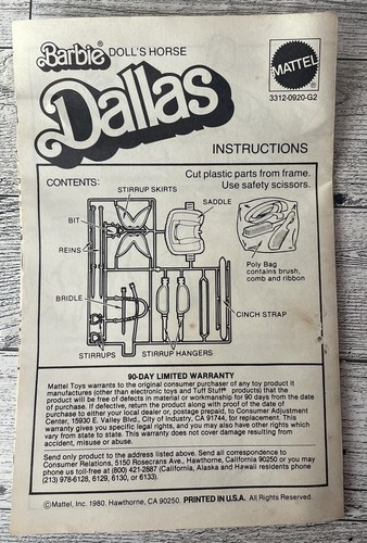 Vintage 1980 DALLAS BARBIE DOLL HORSE with Saddle & Original Box - Picture 17 of 21