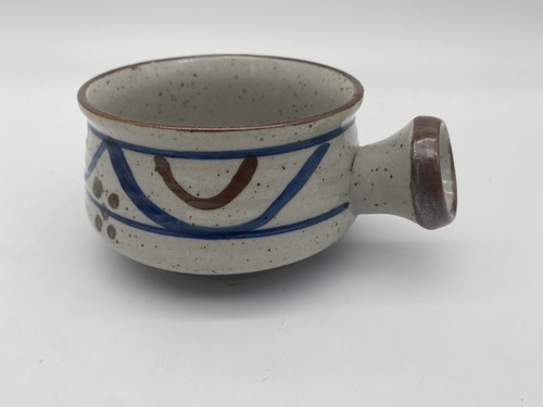 Stoneware Soup Mug Crock Bowl Handle Vintage Blue Brown Hand Painted Mug - Picture 10 of 10