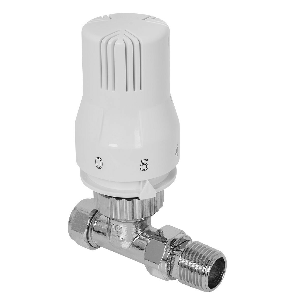 White Chrome Thermostatic Straight 15mm x 1/2"" Heating Radiator Valve