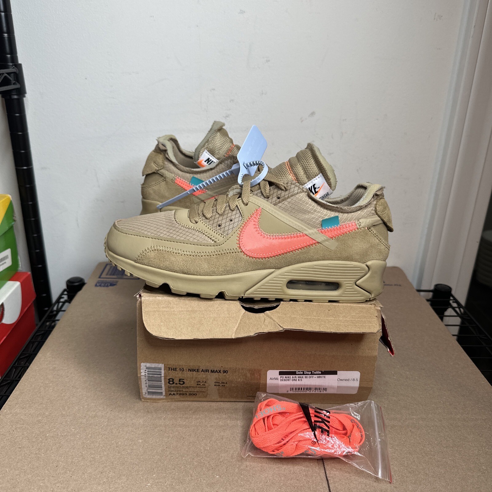 OFF WHITE X NIKE Taglia 8 5 Nike Air Max 90 x BIANCO SPORCO Desert Ore INDOSSATE UNA VOLTA con scatola originale