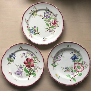 Assiettes plates creuse dessert faïence Belge Nimy motif rouge - Service de table - Cottage core rustique campagne - France