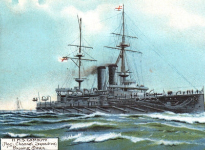 Postcard Royal Navy Battleship HMS Exmouth Channel Squadron Passing Dover ART