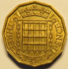 GB coin- 1964 Brass threepence in a good Very Fine grade