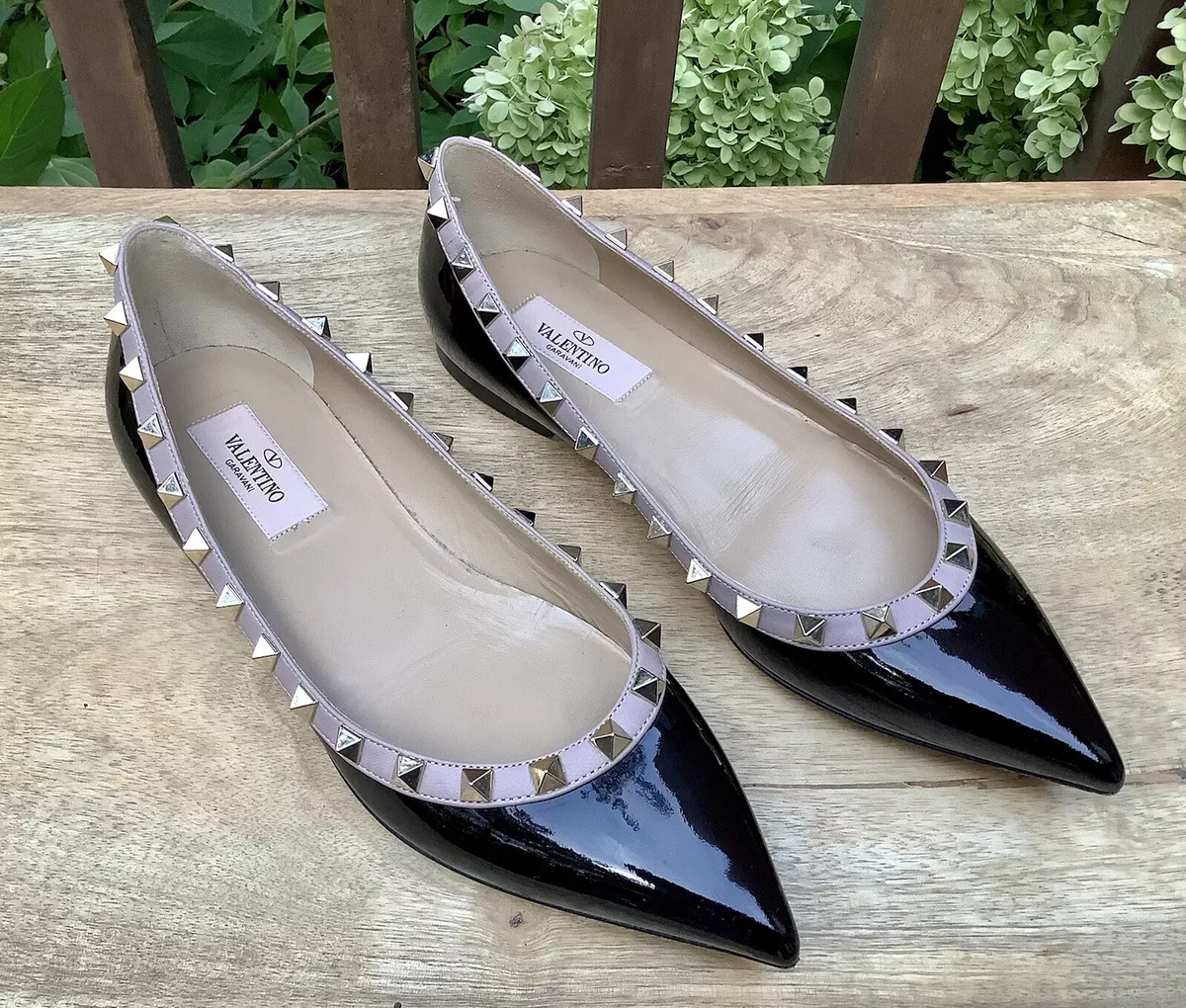 roman misundelse heroin $770-VALENTINO ROCKSTUD Black Patent Leather Pointed Toe Ballet Flat,  37EU,🌟EUC | eBay