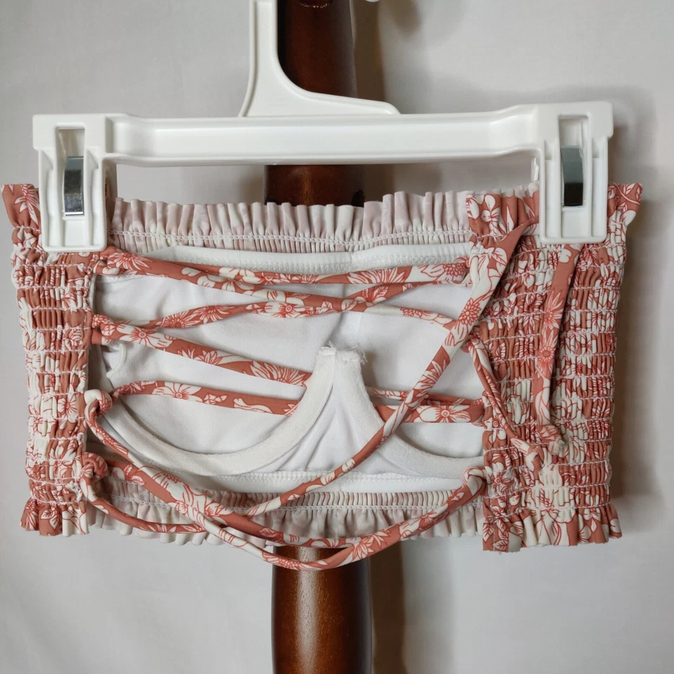 Xhilaration Mujer Talla XS Bralette Sin Tirantes Estampado Blanco y Tostado Corbatas con Aros Foto 2 de 4
