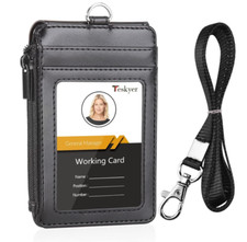 Badge Holder with Side Zip Pocket Multiple Card Slots Leather ID Holder Walle.