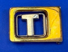 Custom Letter Initial T Swing Arm Vintage Two Tone Belt Buckle for 1" Belt