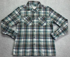 Rhythm Shirt Mens L Blue Green Plaid Flannel Wool Button Down Hiking